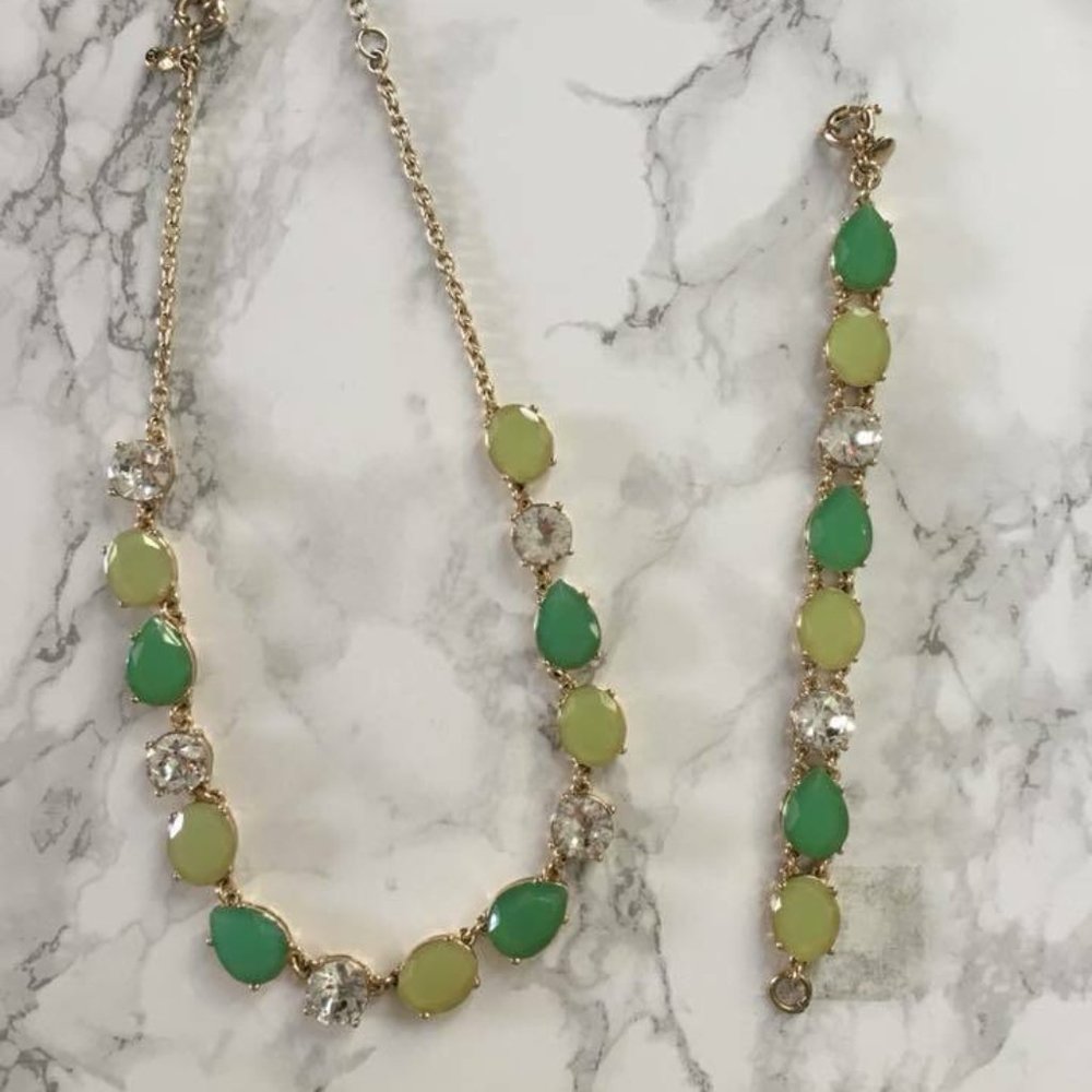 J Crew Necklace and Bracelet Green and Gold
